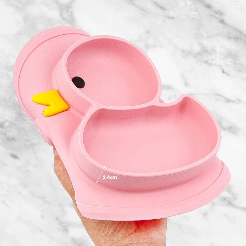 Qshare Baby Duck Dishes Silicone Plate Suction Tray Antislip Mini Mat Toddler Placemat Kids Food Feeding Bowl Baby Tableware