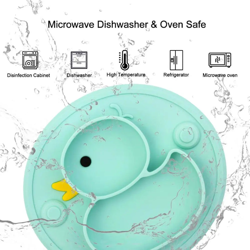 Qshare Baby Duck Dishes Silicone Plate Suction Tray Antislip Mini Mat Toddler Placemat Kids Food Feeding Bowl Baby Tableware